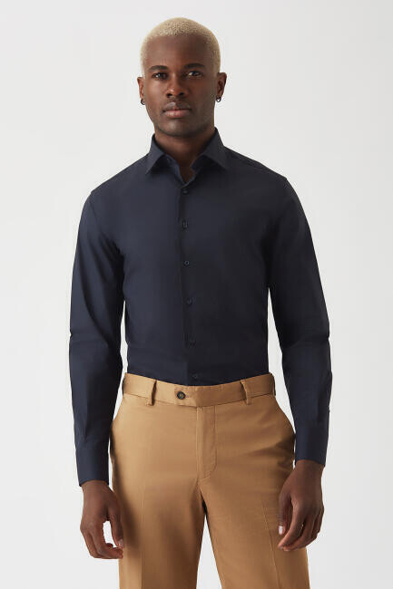 Modern Fit Lacivert Klasik Erkek Gömlek - 1