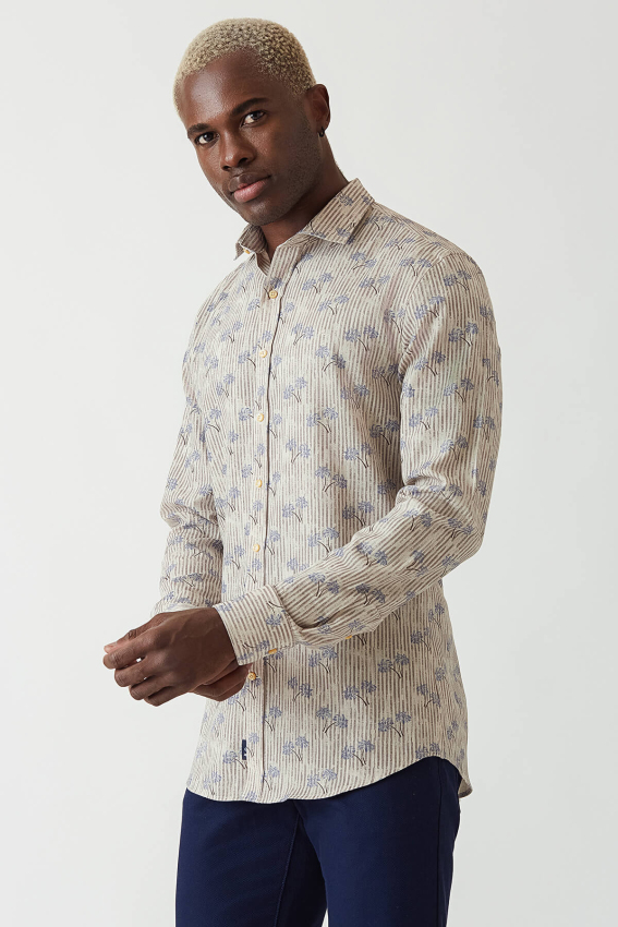 Slim Fit Kahve Desenli Spor Erkek Gömlek - 5