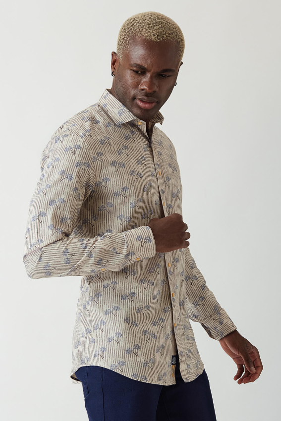 Slim Fit Kahve Desenli Spor Erkek Gömlek - 4
