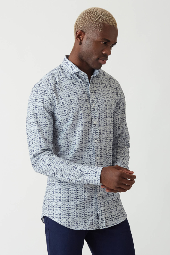 Slim Fit Lacivert Desenli Spor Erkek Gömlek - 5