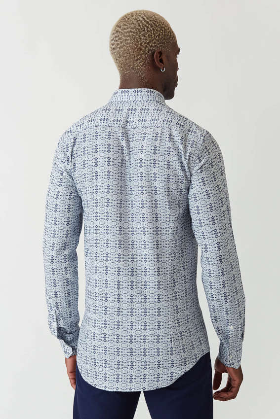 Slim Fit Lacivert Desenli Spor Erkek Gömlek - 2