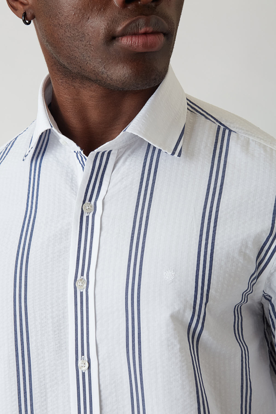 Slim Fit Lacivert Çizgili Erkek Gömlek - 3