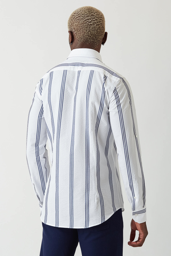 Slim Fit Lacivert Çizgili Erkek Gömlek - 2