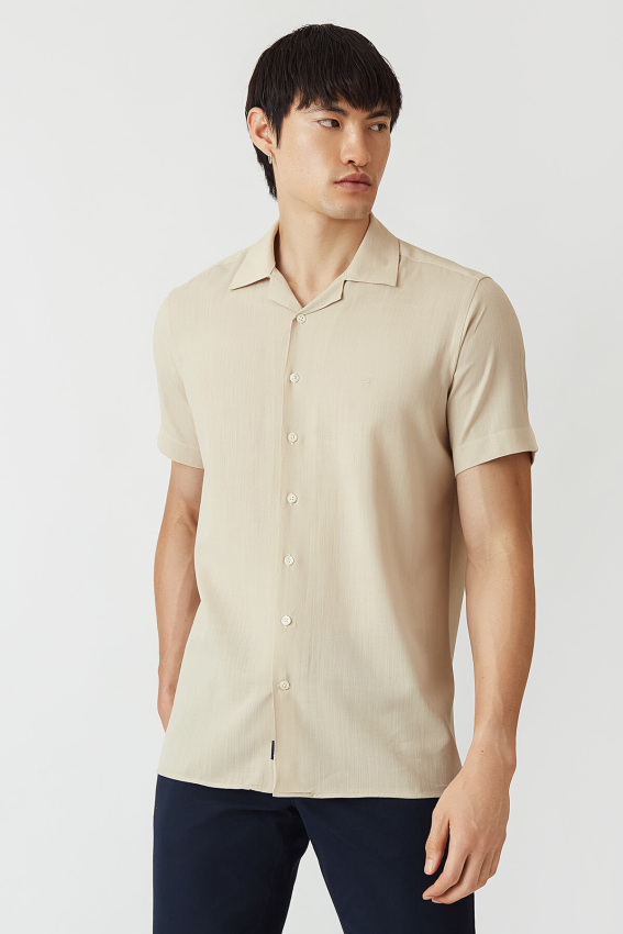 Regular Fit Kısa Kollu Bej Erkek Gömlek - 4