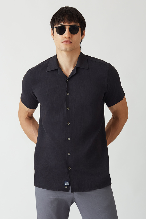 Regular Fit Kısa Kollu Lacivert Erkek Gömlek - 1