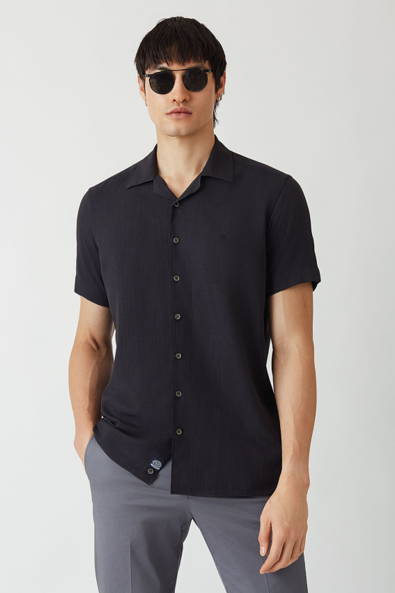 Regular Fit Kısa Kollu Lacivert Erkek Gömlek - 4