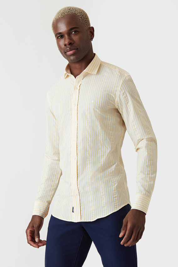 Slim Fit Sarı Spor Erkek Gömlek - 5