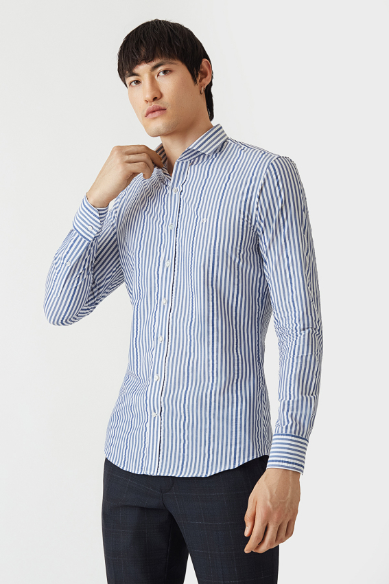 Slim Fit Lacivert Spor Erkek Gömlek - 1