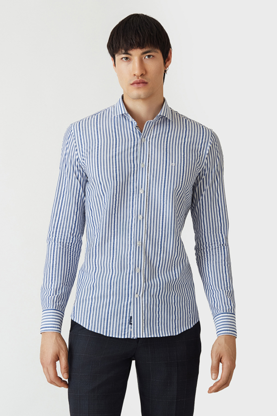 Slim Fit Lacivert Spor Erkek Gömlek - 5