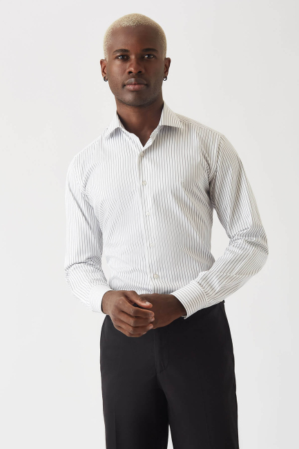 Erkek Gri Pamuk Regular Fit Klasik Gömlek - 1