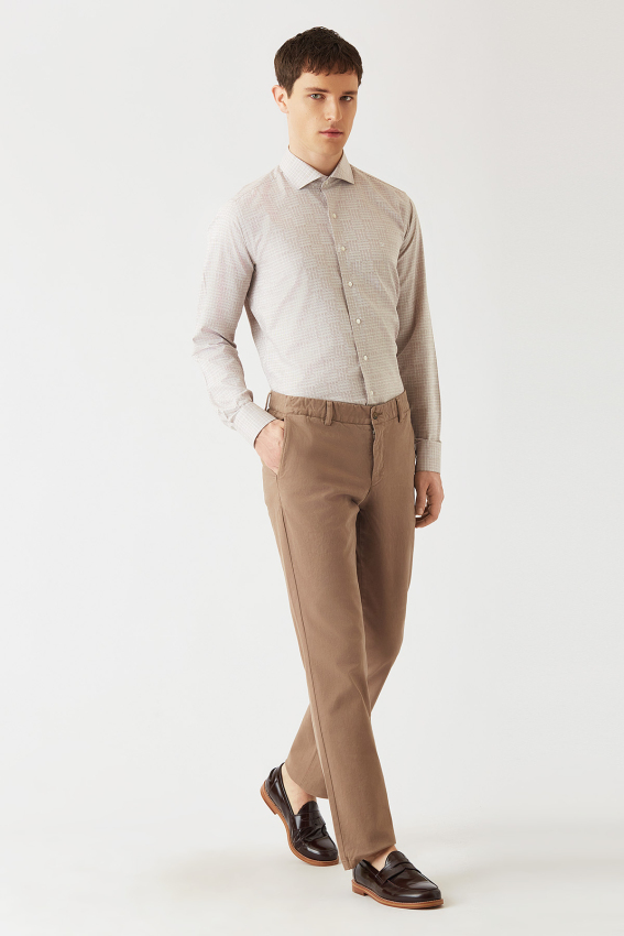 Regular Fit Bej Klasik Erkek Gömlek - 4