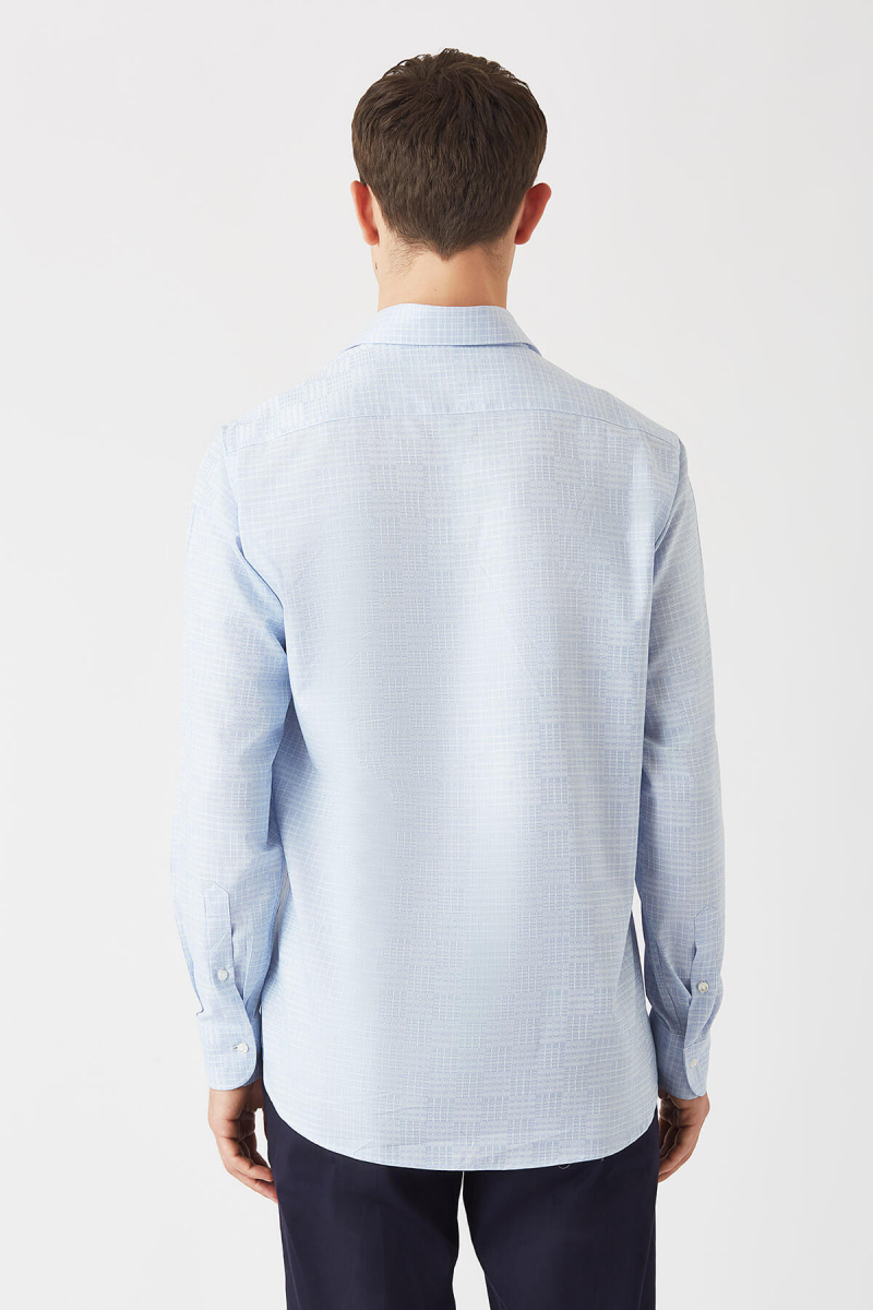 Erkek Mavi Pamuk Regular Fit Klasik Gömlek (1)