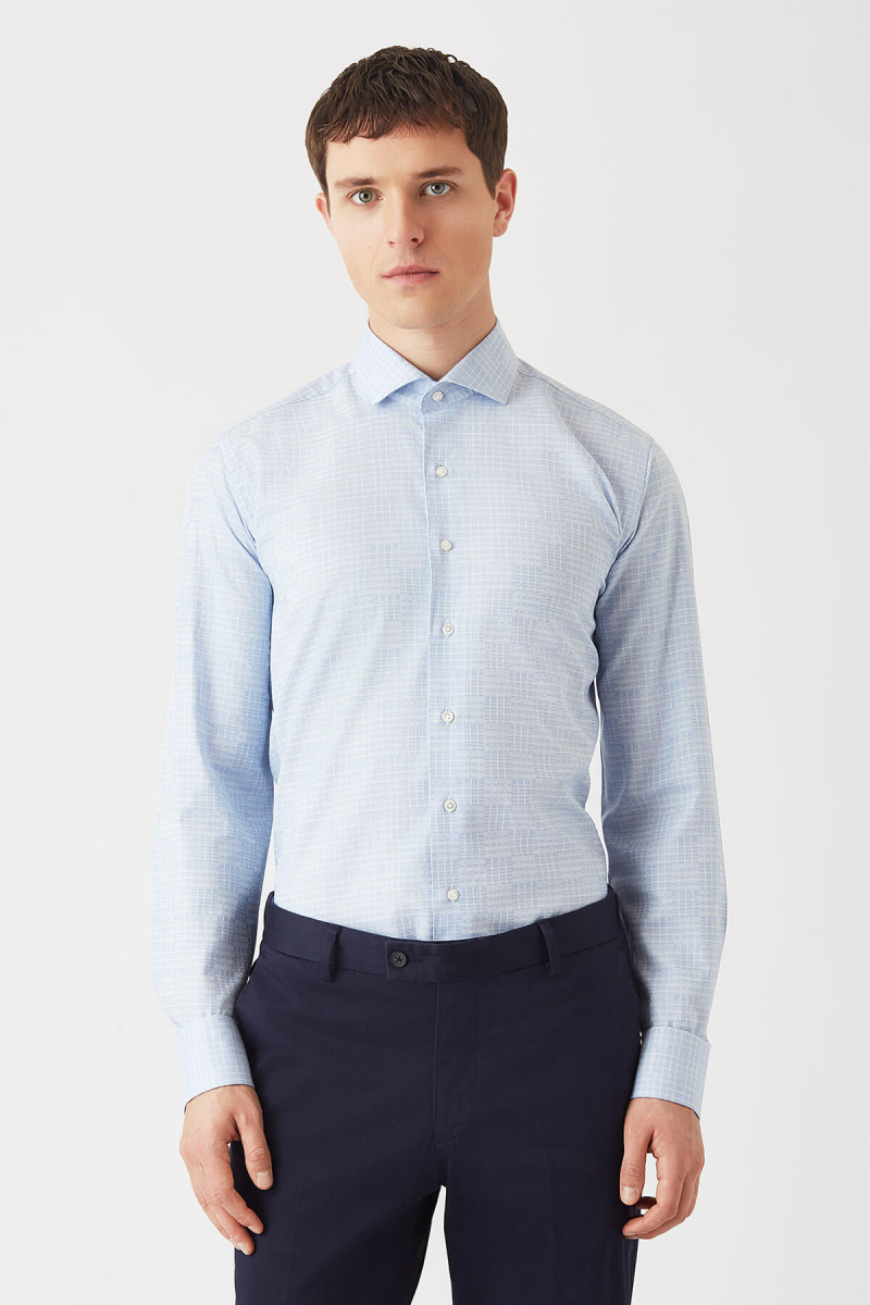 Erkek Mavi Pamuk Regular Fit Klasik Gömlek