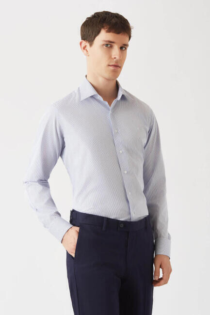 Regular Fit Mavi Klasik Erkek Gömlek - 5
