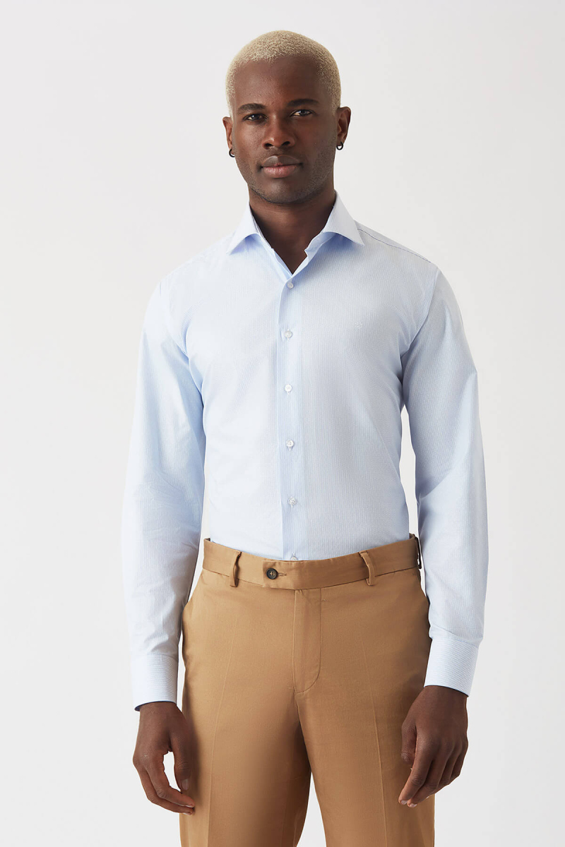 Erkek Mavi Pamuk Regular Fit Uzun Kol Klasik Gömlek