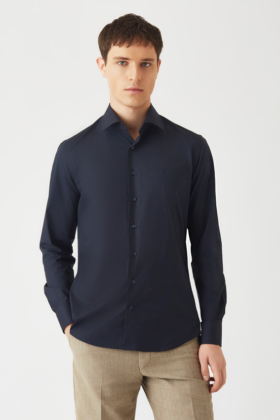 Slim Fit Lacivert Klasik Erkek Gömlek - 1