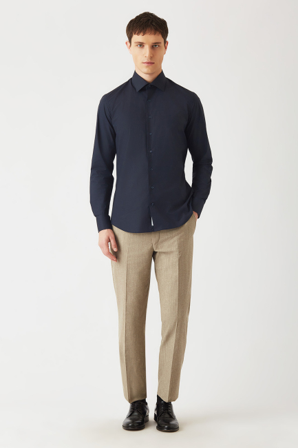 Slim Fit Lacivert Klasik Erkek Gömlek - 4