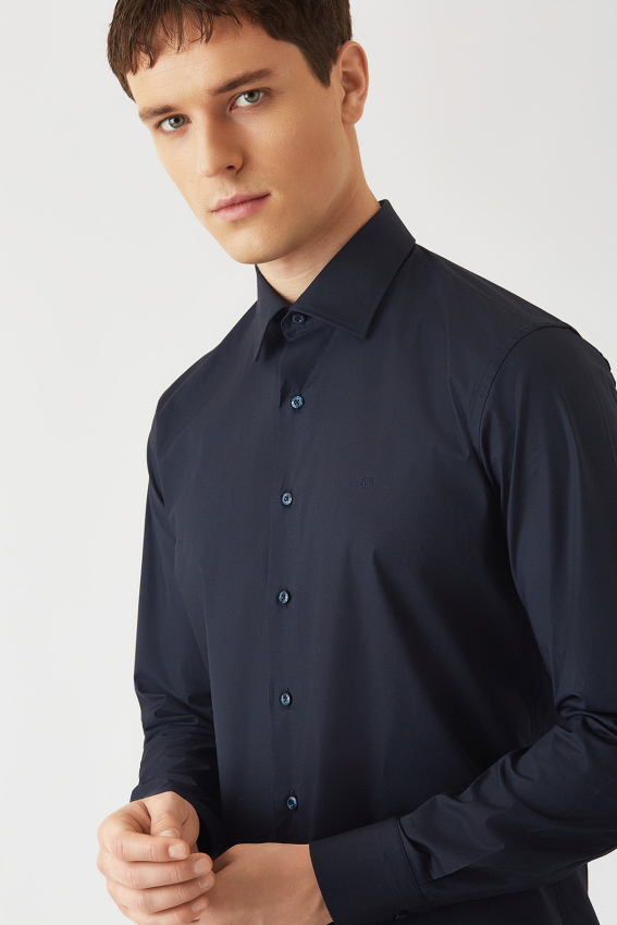 Slim Fit Lacivert Klasik Erkek Gömlek - 3