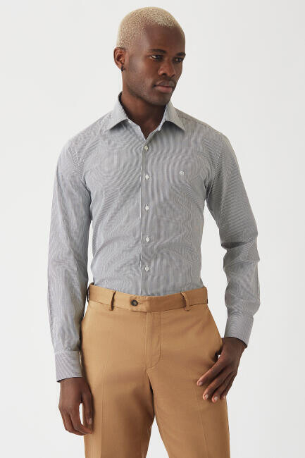 Regular Fit Sıyah Klasik Erkek Gömlek - 5