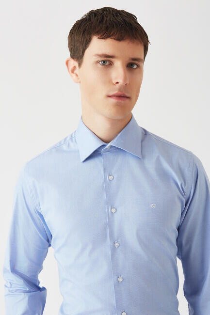 Regular Fit Mavi Klasik Erkek Gömlek - 3