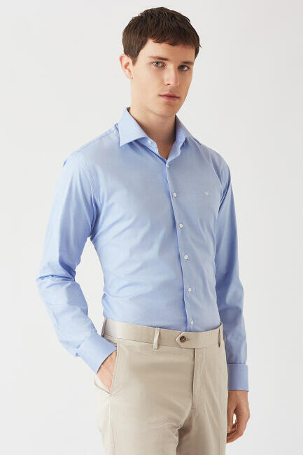 Regular Fit Mavi Klasik Erkek Gömlek - 5