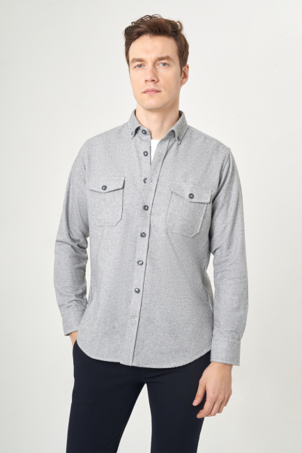 Regular Fit Gray Lumberjack Men's Shirt - Bisse