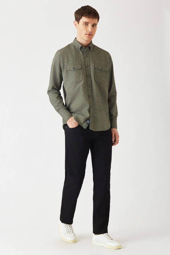 Regular Fit Haki Flanel Erkek Gömlek - 4