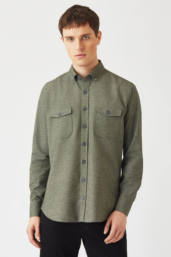 Regular Fit Haki Flanel Erkek Gömlek - 1