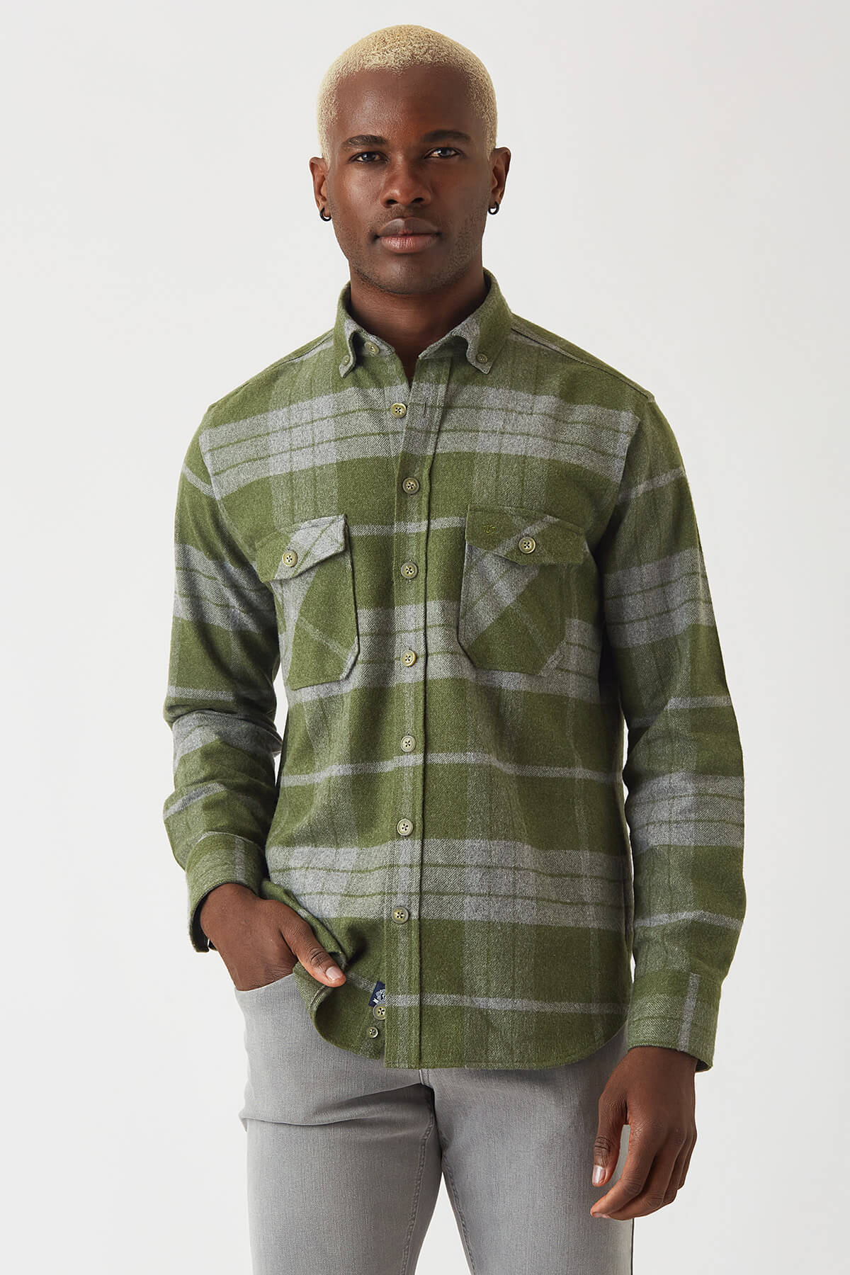 Regular Fit Haki Oduncu Erkek Gömlek