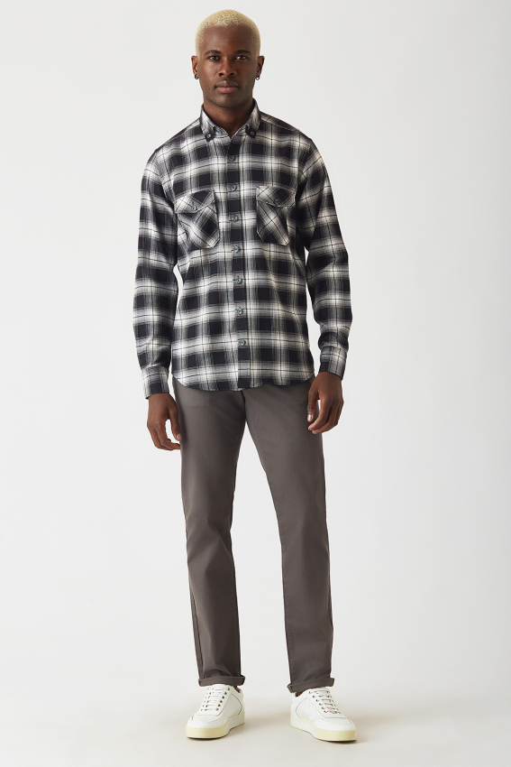 Regular Fit Sıyah Flanel Erkek Gömlek - 4