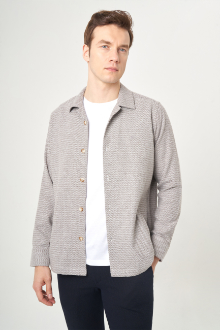 Regular Fit Gri Flanel Erkek Gömlek - Bisse