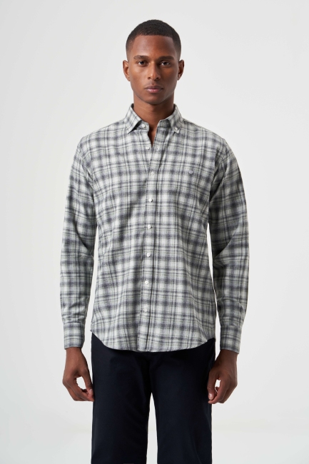 Regular Fit Flanel Ekoseli Yeşil Erkek Gömlek - 5