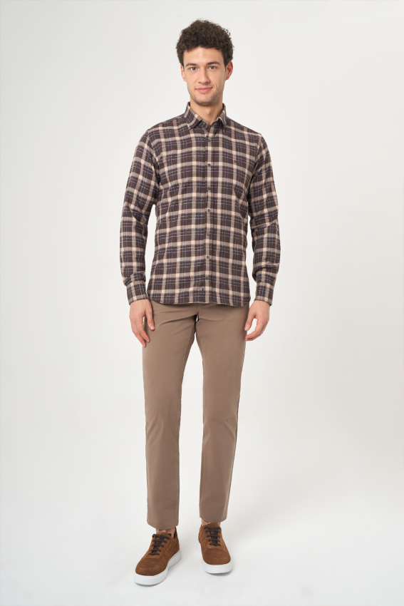 Regular Fit Kahve Flanel Erkek Gömlek - 5