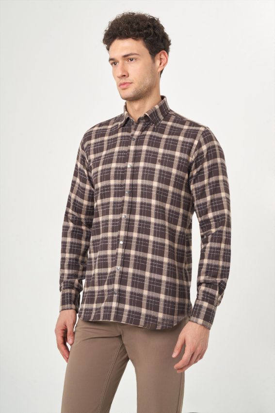 Regular Fit Kahve Flanel Erkek Gömlek - 1