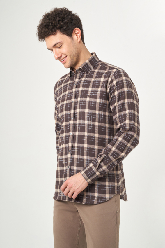 Regular Fit Kahve Flanel Erkek Gömlek - 4