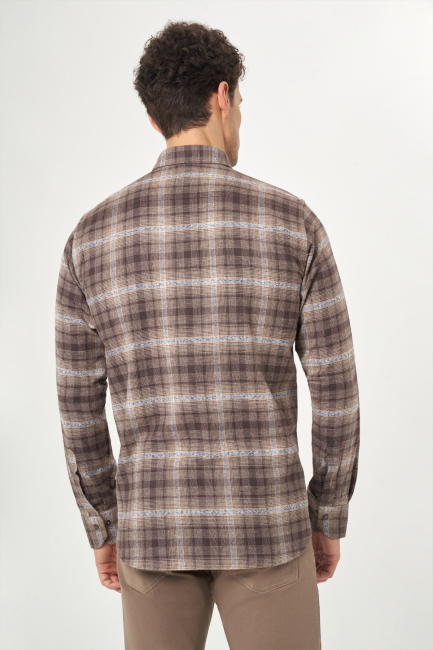 Regular Fit Coffee Flannel Men's Shirt - Bisse (1)