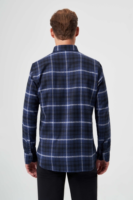 Regular Fit Lacivert Flanel Erkek Gömlek - Bisse (1)