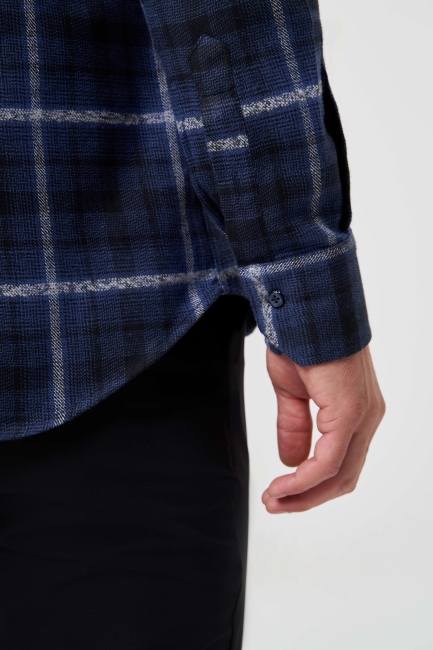 Regular Fit Lacivert Flanel Erkek Gömlek - 3