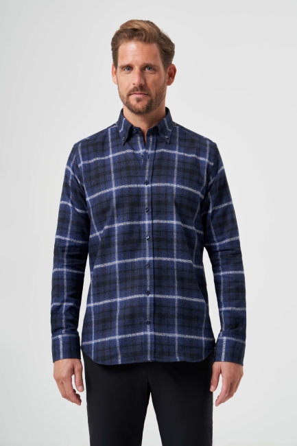 Regular Fit Lacivert Flanel Erkek Gömlek - 4