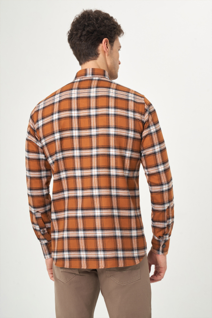 Regular Fit Coffee Flannel Men's Shirt - Bisse (1)