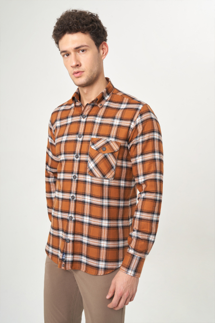 Regular Fit Kahve Flanel Erkek Gömlek - 4