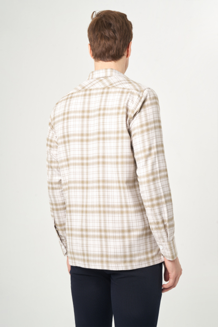 Regular Fit Bej Flanel Erkek Gömlek - Bisse (1)