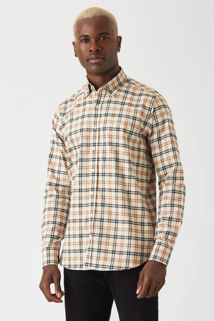 Regular Fit Kahve Uzun Kollu Spor Erkek Gömlek 