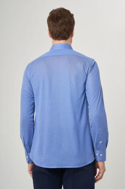 Regular Fit Paşa Yaka Mavi Spor Erkek Gömlek (1)