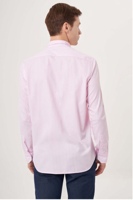 Regular Fit Paşa Yaka Pembe Spor Erkek Gömlek - Bisse (1)