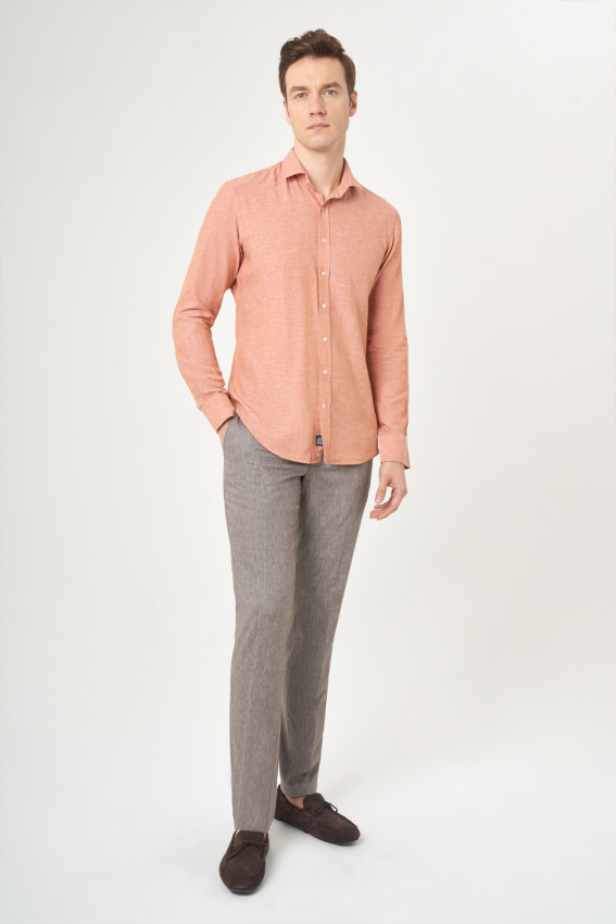 Slim Fit Kiremit Spor Erkek Gömlek - 4