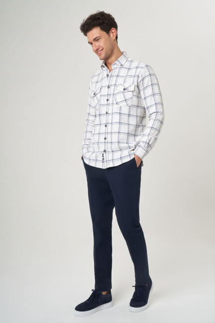Regular Fit Lacivert Flanel Erkek Gömlek - 5