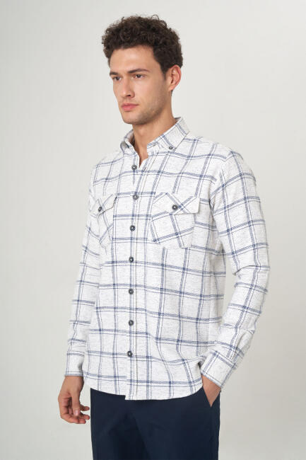 Regular Fit Lacivert Flanel Erkek Gömlek - 4