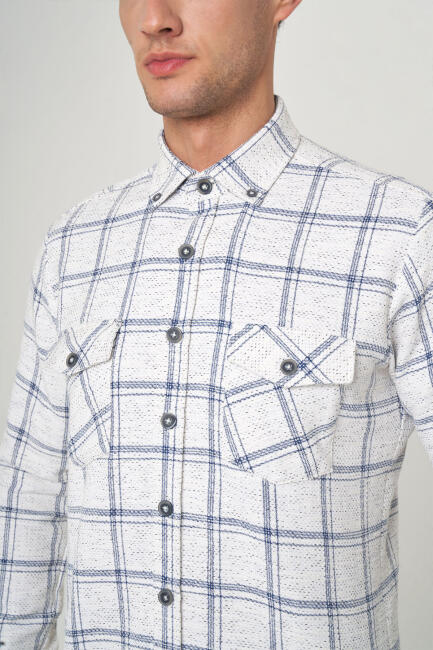 Regular Fit Lacivert Flanel Erkek Gömlek - 3
