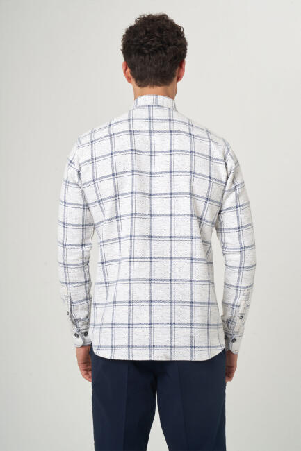 Regular Fit Navy Blue Flannel Men's Shirt - Bisse (1)